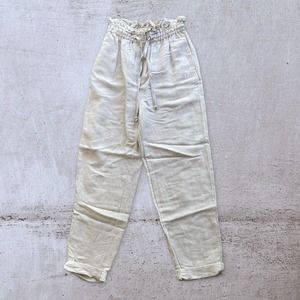 H&M Beige Linen Blend Lounge Summer High Waisted Drawstring Trousers Size XS